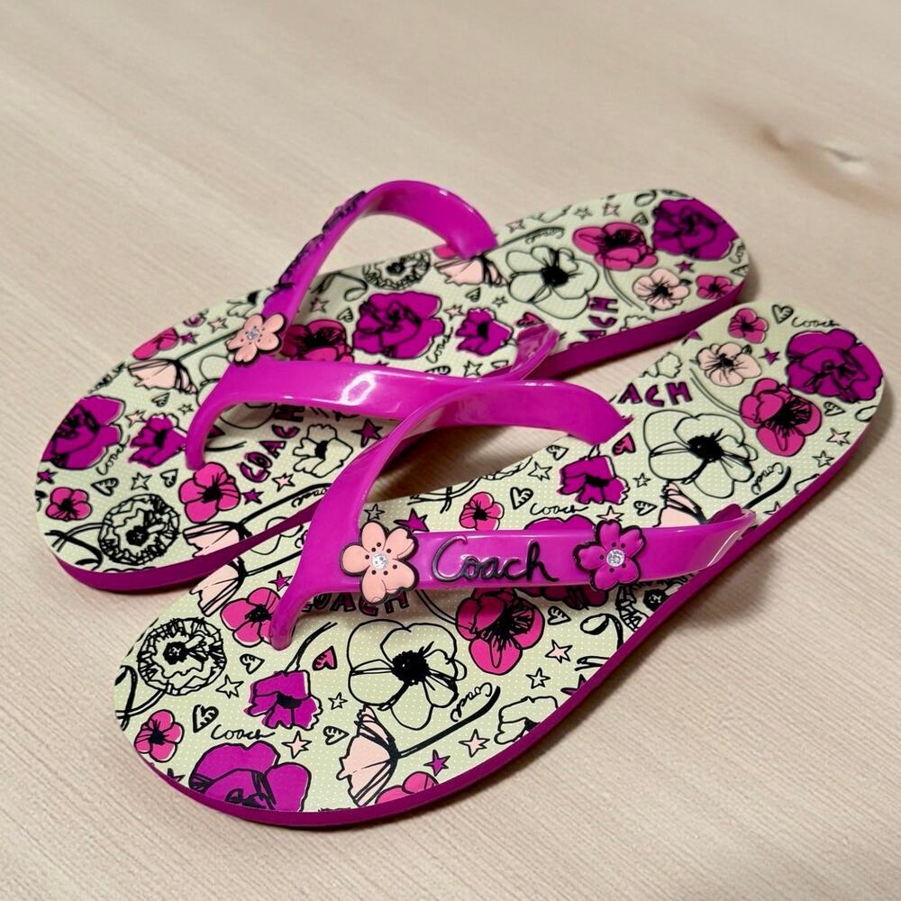 Y2K Coach Q1516 Camela Poppy Floral Thong Sandal Size 6B - Picture 1 of 13